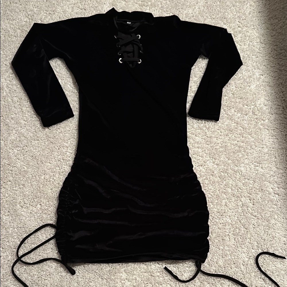 Elegant Black Lace-Up Dress